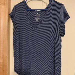 American eagle blue and white striped t shirt